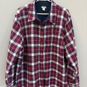 L.L. Bean Women's Burgundy and Navy Plaid Button-Down Shirt